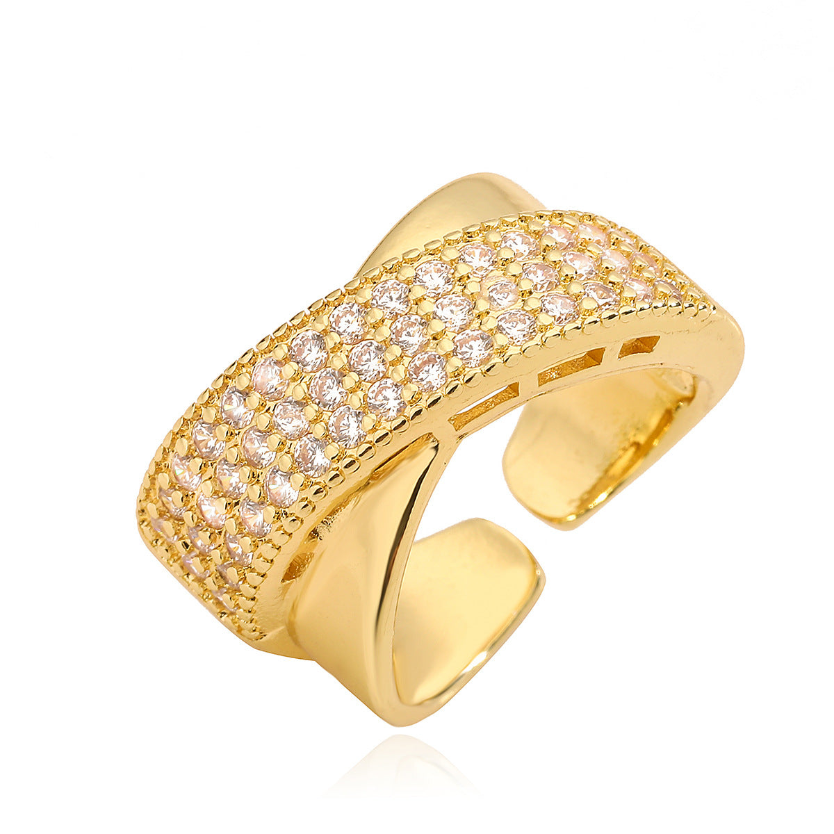 Elegant Geometric Two-Tone Plated Cubic Zirconia Inlay Brass Ring for Women