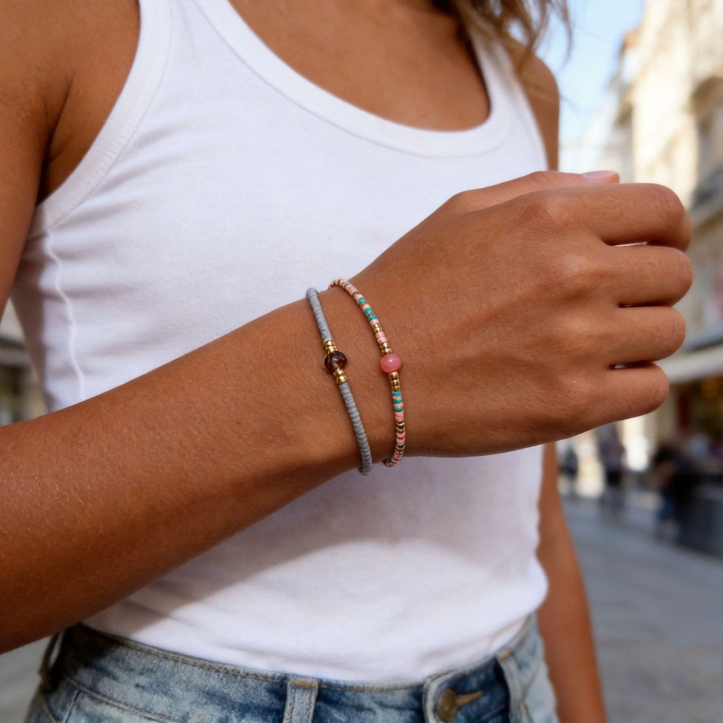 Sweet Geometric Glass Seed Pearl Bracelet