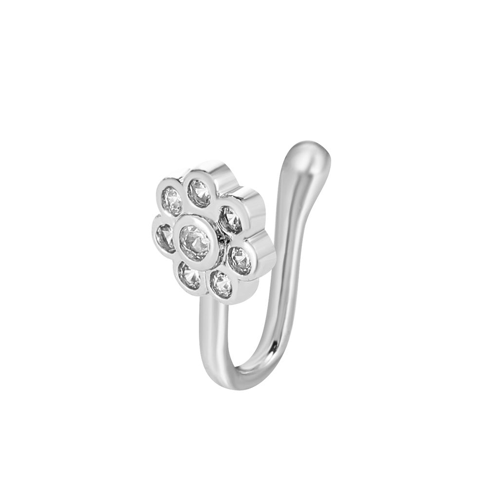 Clip per il naso a forma di U con stella e cuore placcata in rame vintage con zirconia cubica