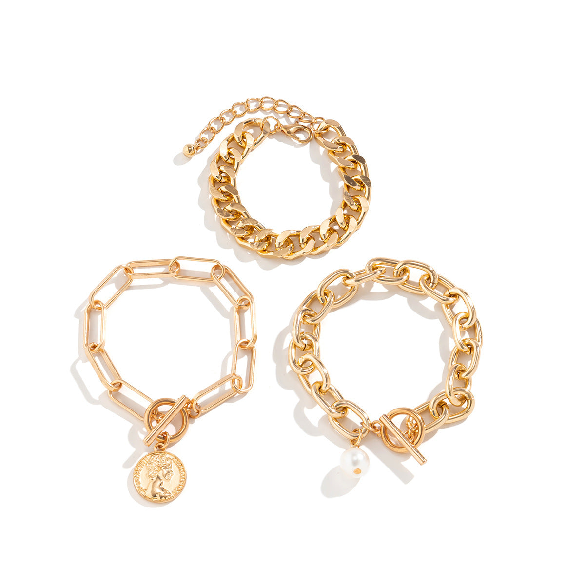 Retro Geometric Alloy Bracelet Set with Cross Chain and Tassel Accents for Women