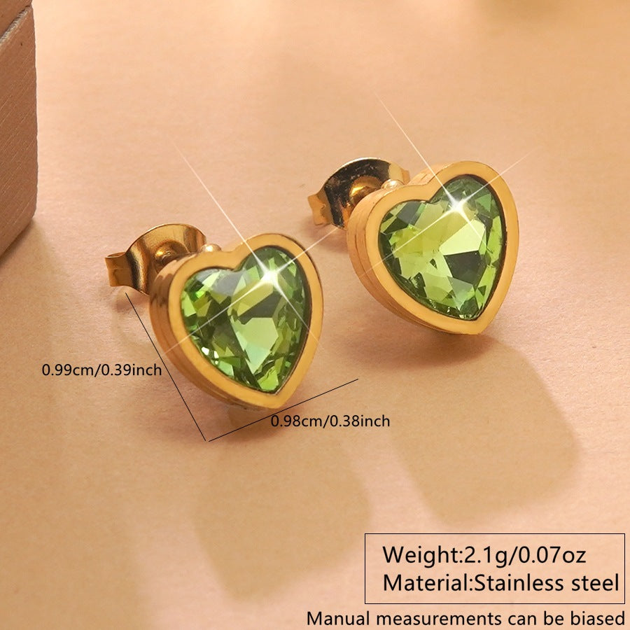 Elegant Gold Plated Stainless Steel Heart Cubic Zirconia Stud Earrings