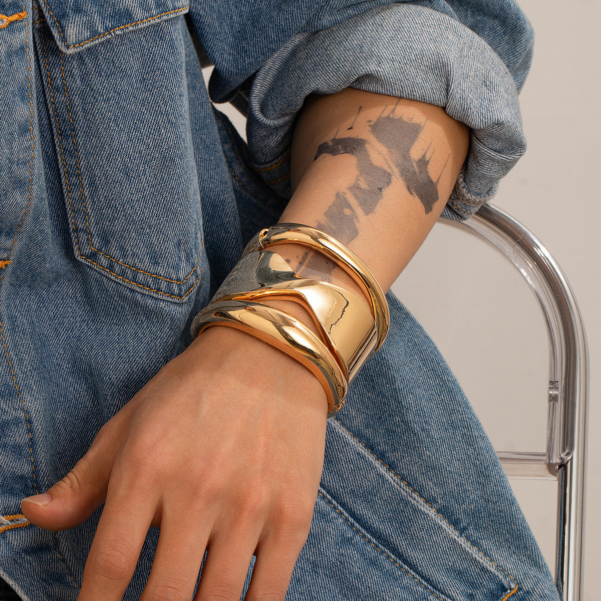 Hip-hop Men's Geometric Round Oval Plated Alloy Cuff Bracelet
