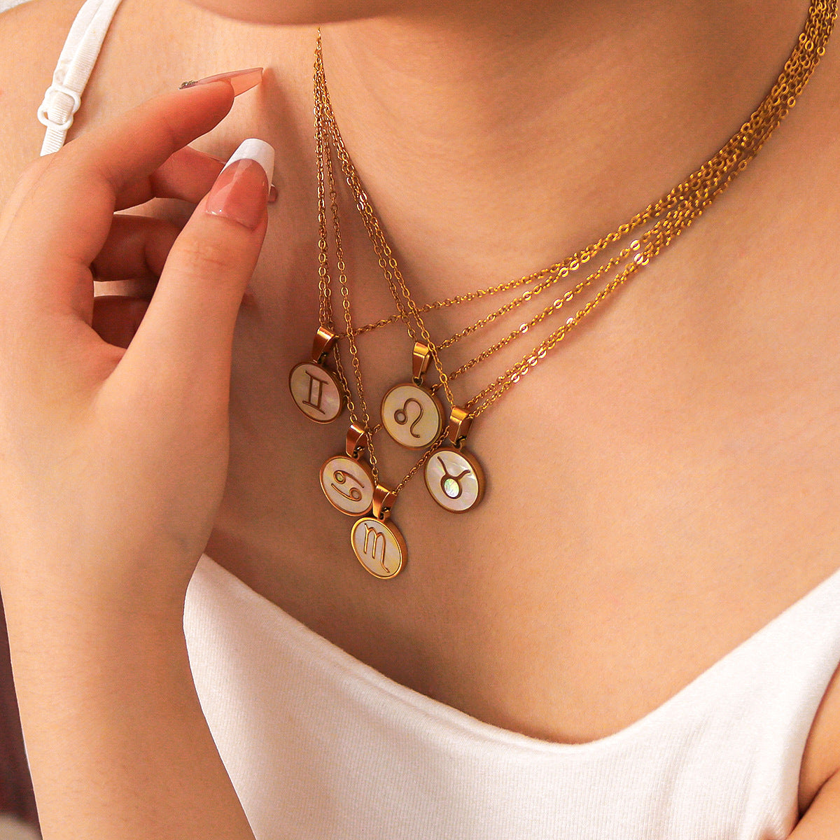 Vintage-Inspired Zodiac Pendant Necklace for Women with Titanium Steel Charm, Geometric and Floral Design, 18K Vacuum Plated Stainless Steel Snake Chain