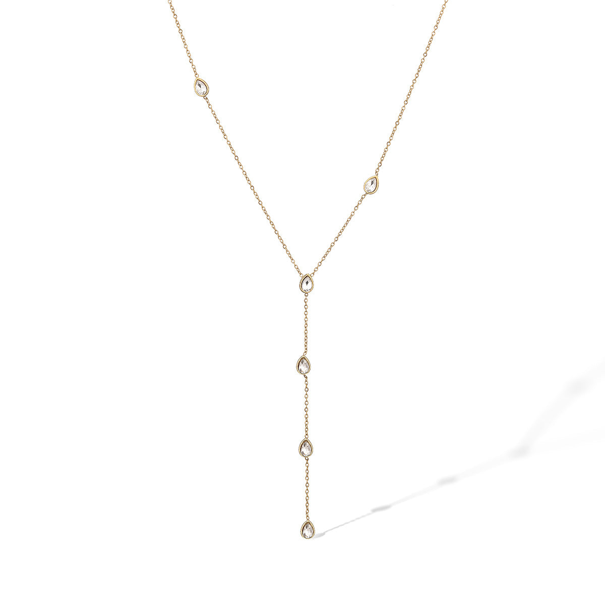 Collana Minimalista Geometrica a Y da Donna in Acciaio Inossidabile Placcato Oro 18K con Intarsio in Zirconi