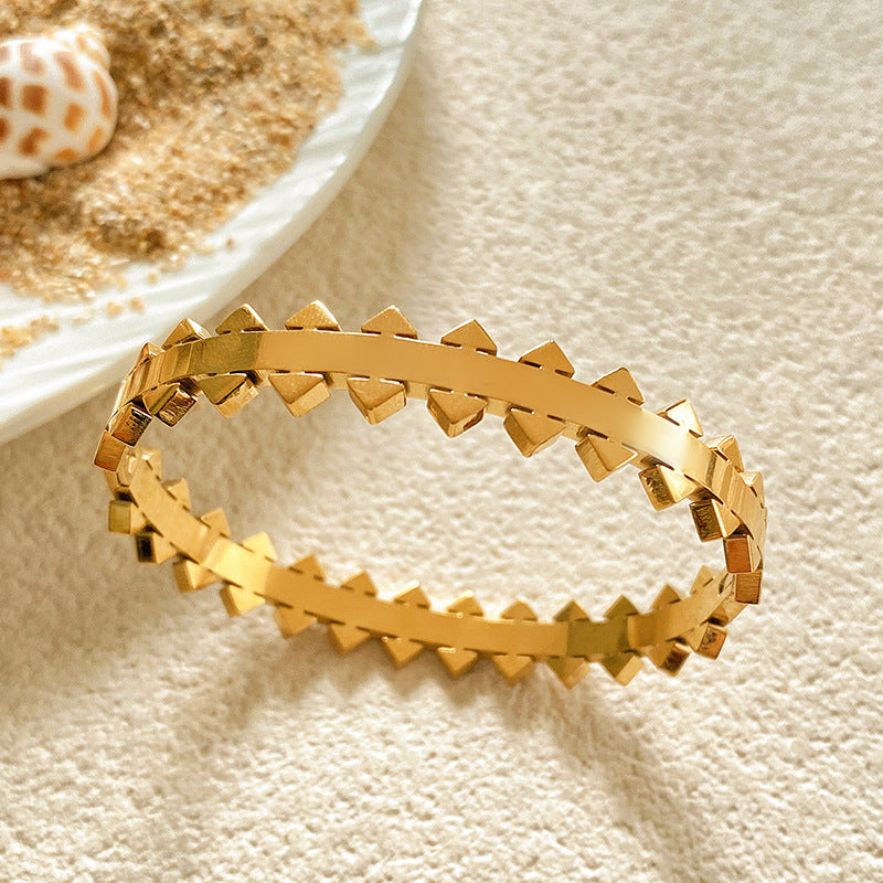 Micro-Paved Cubic Zirconia Geometric Stainless Steel Bracelet for Women