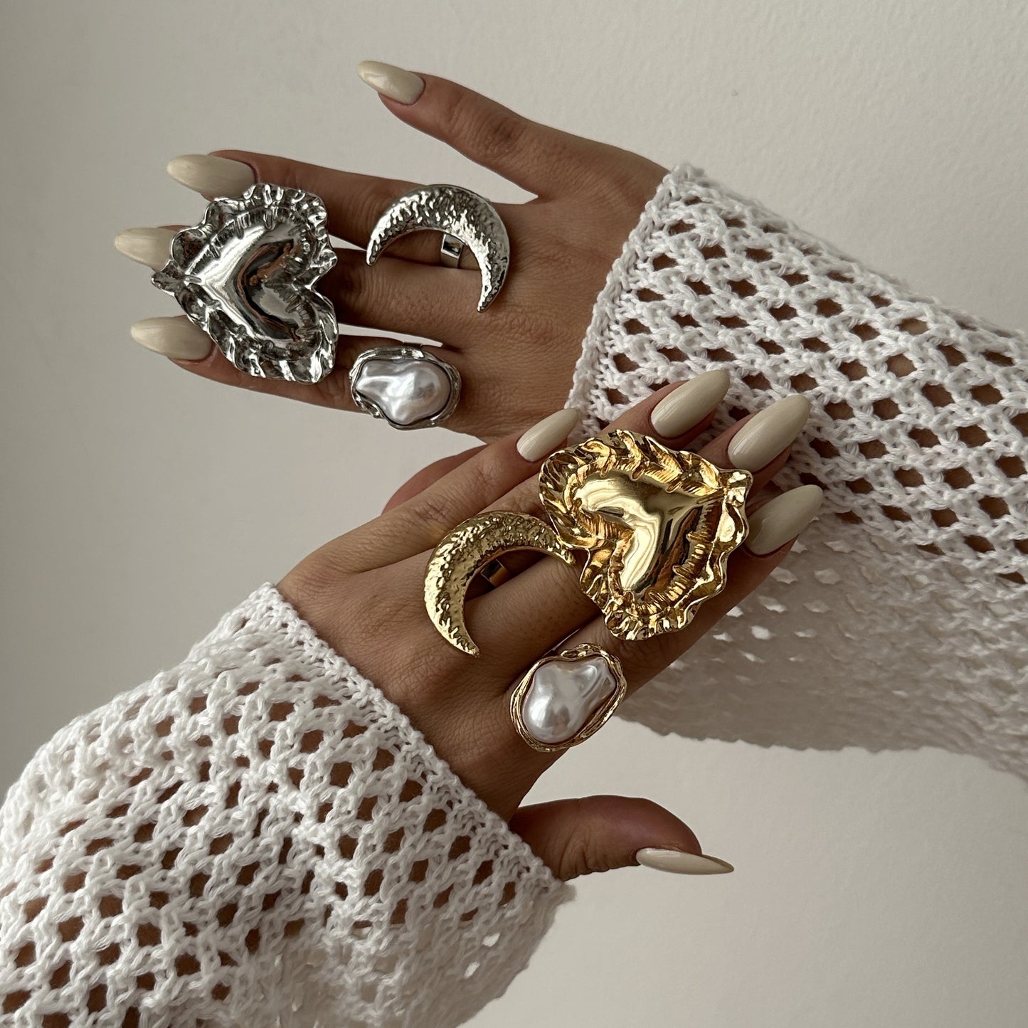 Exaggerated Textured 3D Heart Geometric Alloy Ring for Women