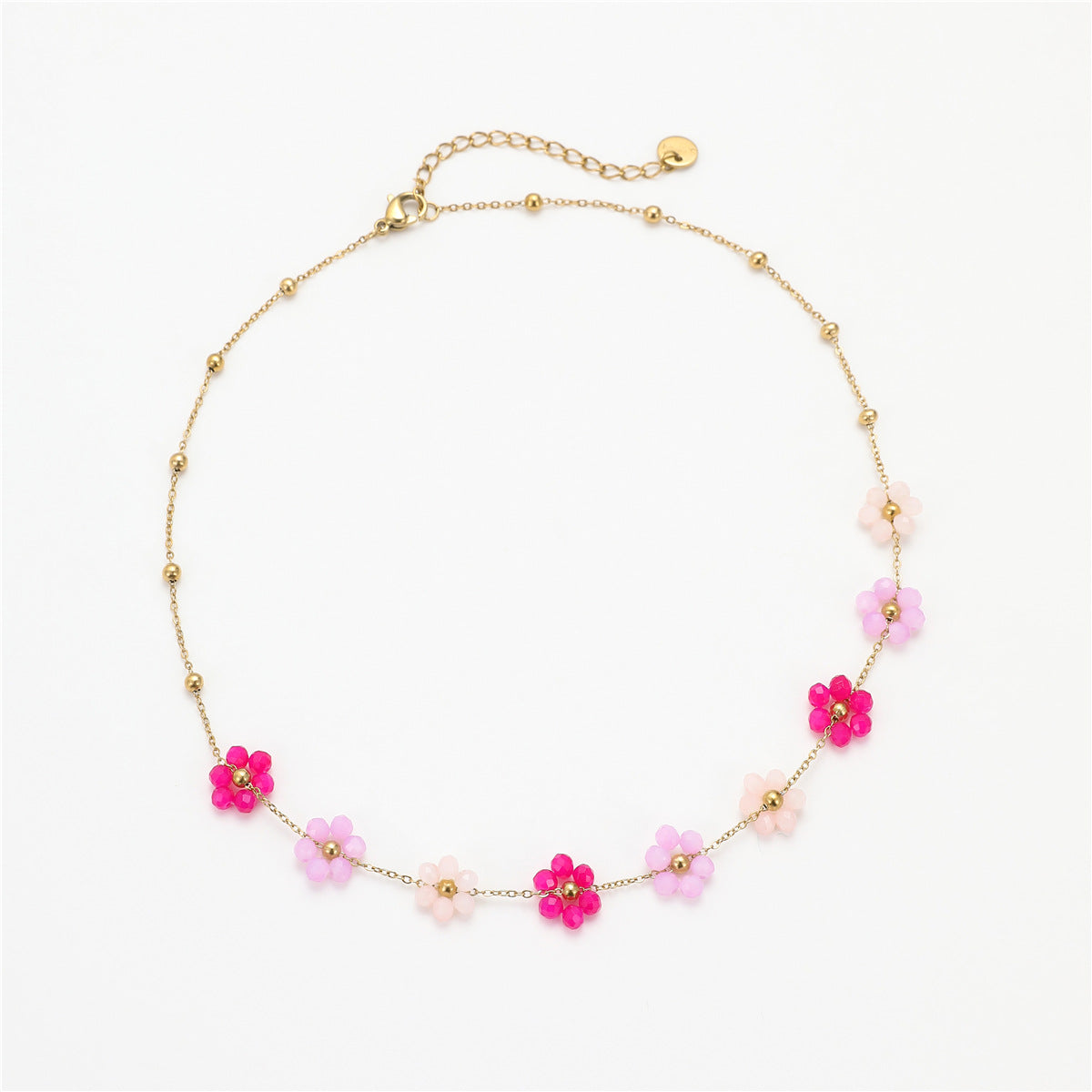 Collana Geometrica alla Moda in Acciaio Inossidabile con Placcatura in Oro 18K e Ciondolo Floreale Colorato da Donna