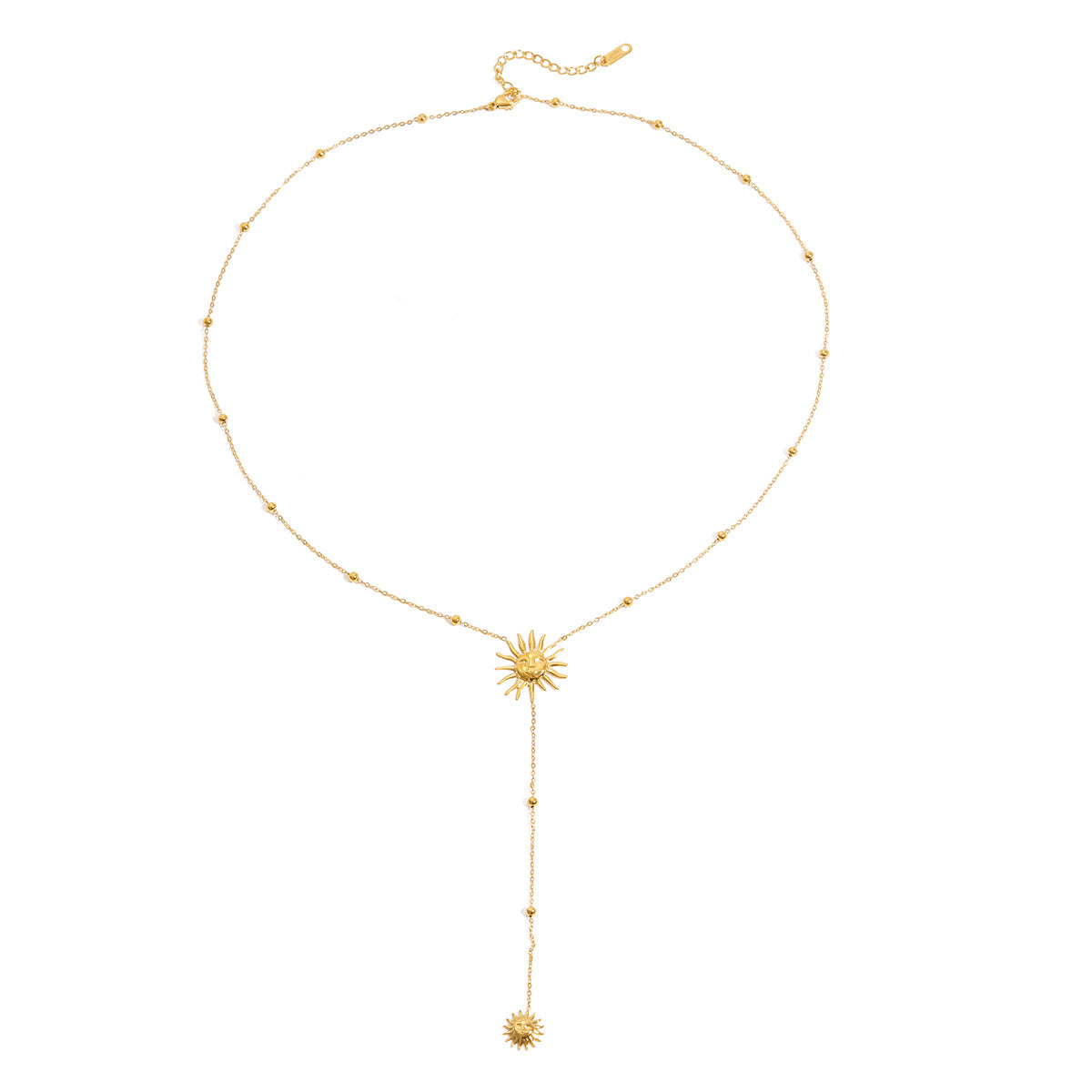 Collana a Y con Ciondolo Sole Geometrico in Acciaio al Titanio con Finitura Placcata per Donna, Elegante Collana alla Clavicola