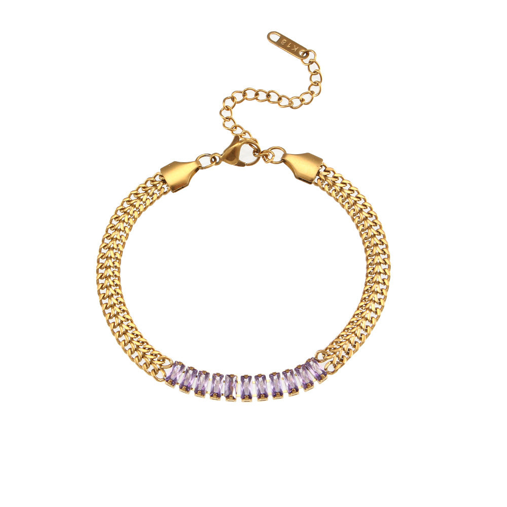 Minimalist Geometric Cuban Link Necklace with Zirconia Pendant and Stainless Steel Chain for Women
