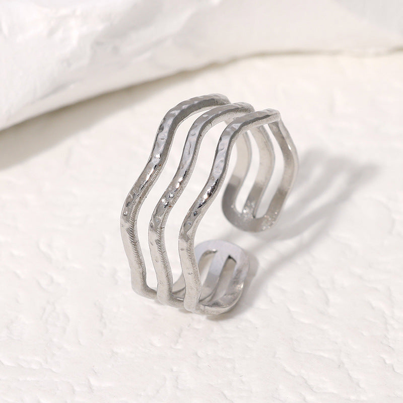 Minimalist 18K Gold Plated Geometric Stainless Steel Open Ring for Women