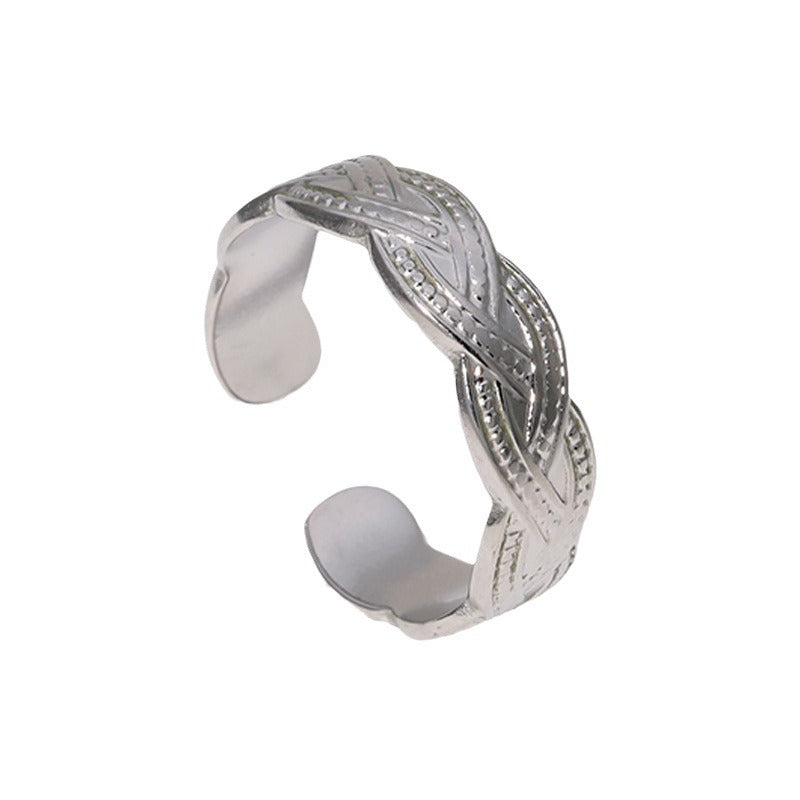 Anello in Acciaio al Titanio Vintage Aperto con Placcatura in Oro 18K e Design a Torsione da Donna