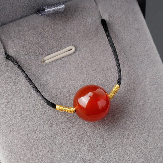 Original Design Geometric Red Agate Pendant Necklace for Women with Adjustable Drawstring Chain