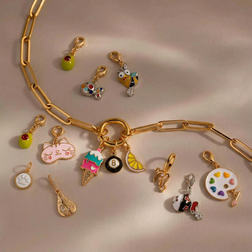 Vintage Geometric Brass Plated Charm Bar