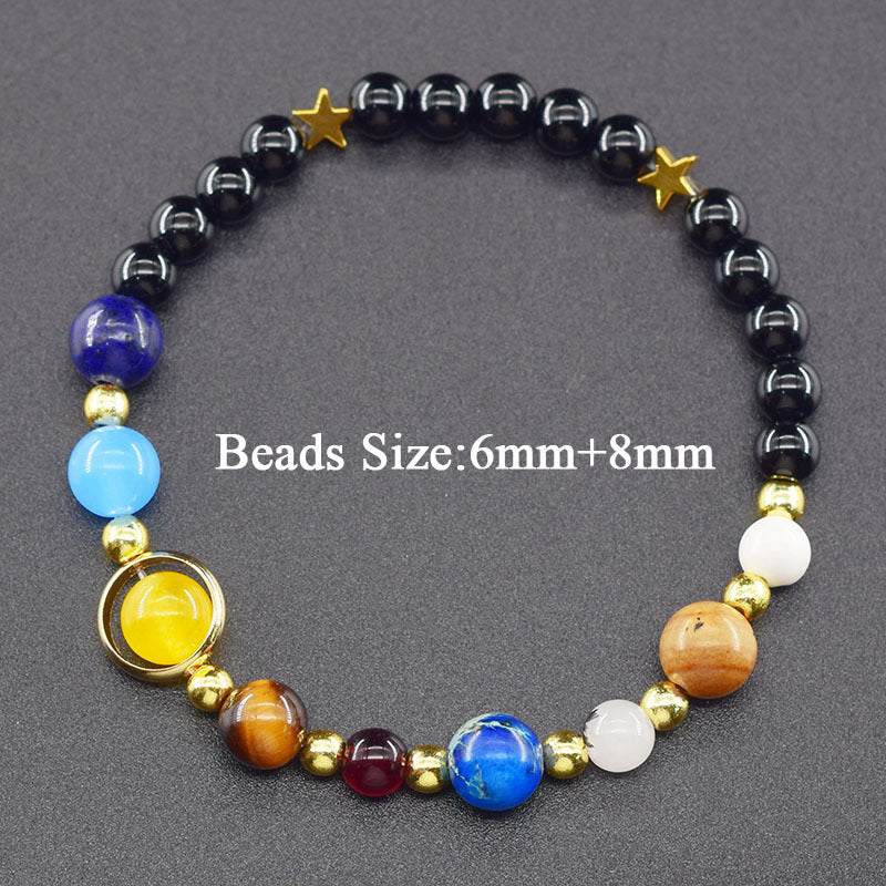 Classic Sweet Natural Gemstone Round Geometric Stretch Bracelet Unisex Jewelry Gift