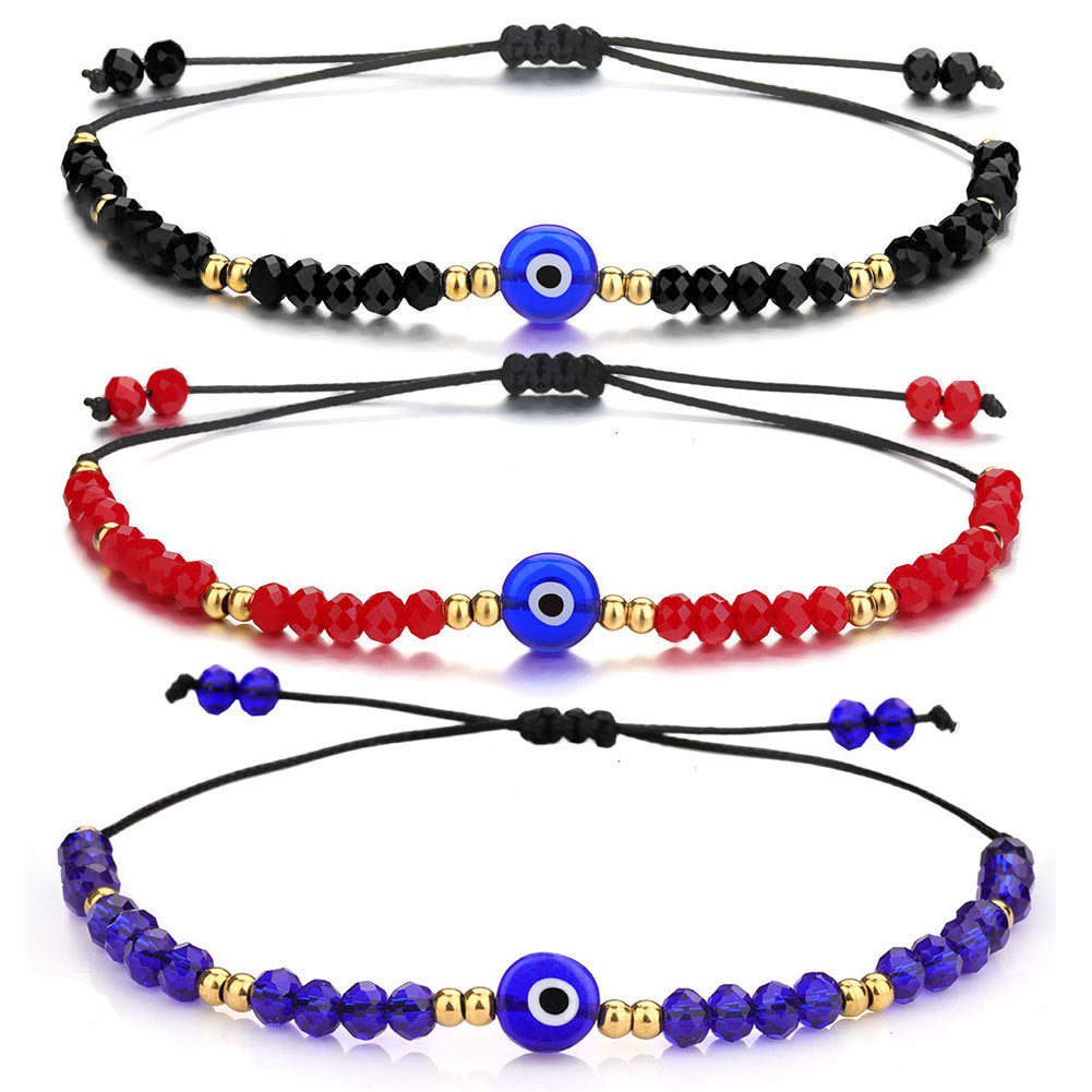 Evil Eye Heart Crystal Beaded Bracelet Stainless Steel Plated Women's Jewelry