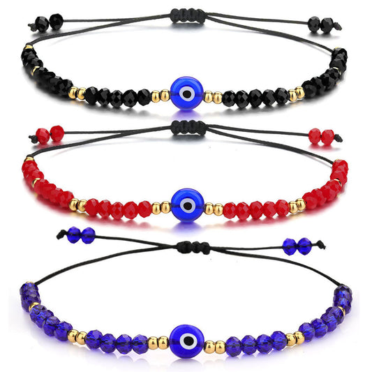 Evil Eye Heart Crystal Beaded Bracelet Stainless Steel Plated Women's Jewelry