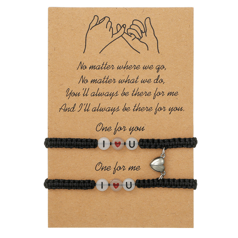 Glow-in-the-Dark I LOVE YOU Letter Bracelet with Magnetic Clasp Heart-Shaped Friendship Bracelet for Couples