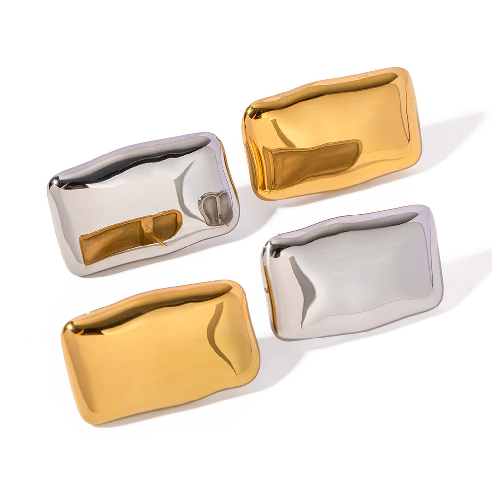 Pendientes de acero inoxidable geométricos rectangulares chapados en oro de 18 quilates, estilo vintage minimalista, para mujer