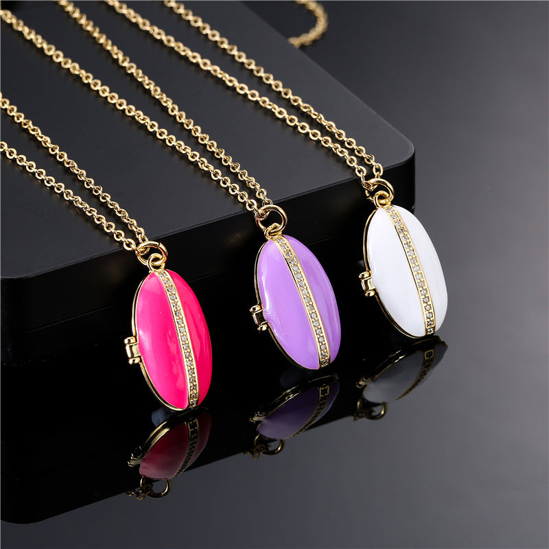 Geometric Drip Oil Shell Pendant Necklace with Micro-inlay on Cable Chain for Women