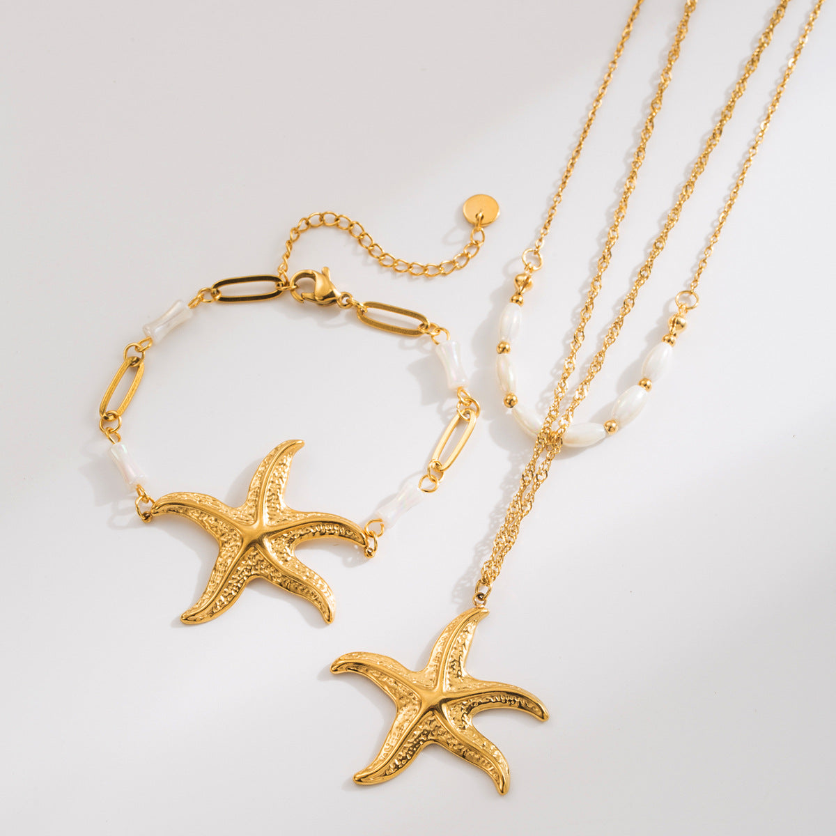 Collana con pendente a forma di stella marina vintage in acciaio inossidabile con catena a conchiglia da donna