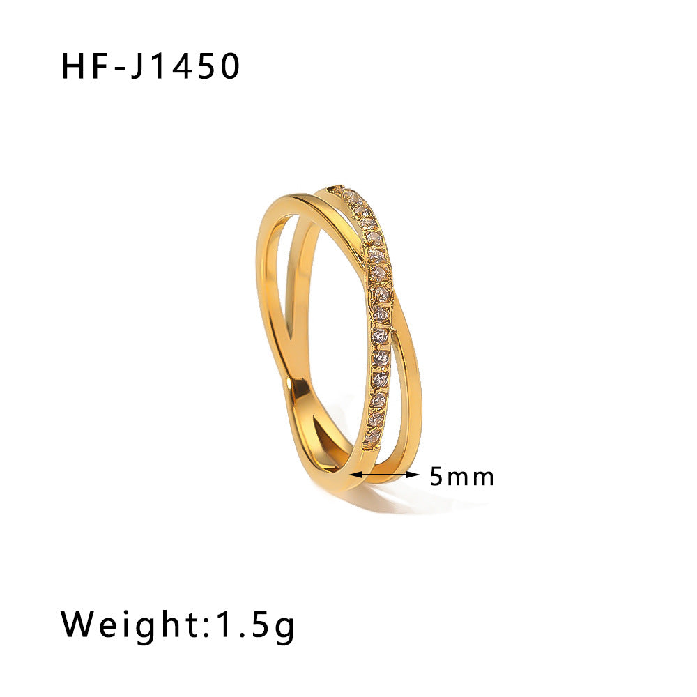 Minimalist Geometric Stainless Steel Ring with Micro-Pavé Zirconia, Thin Fashionable Band for Women
