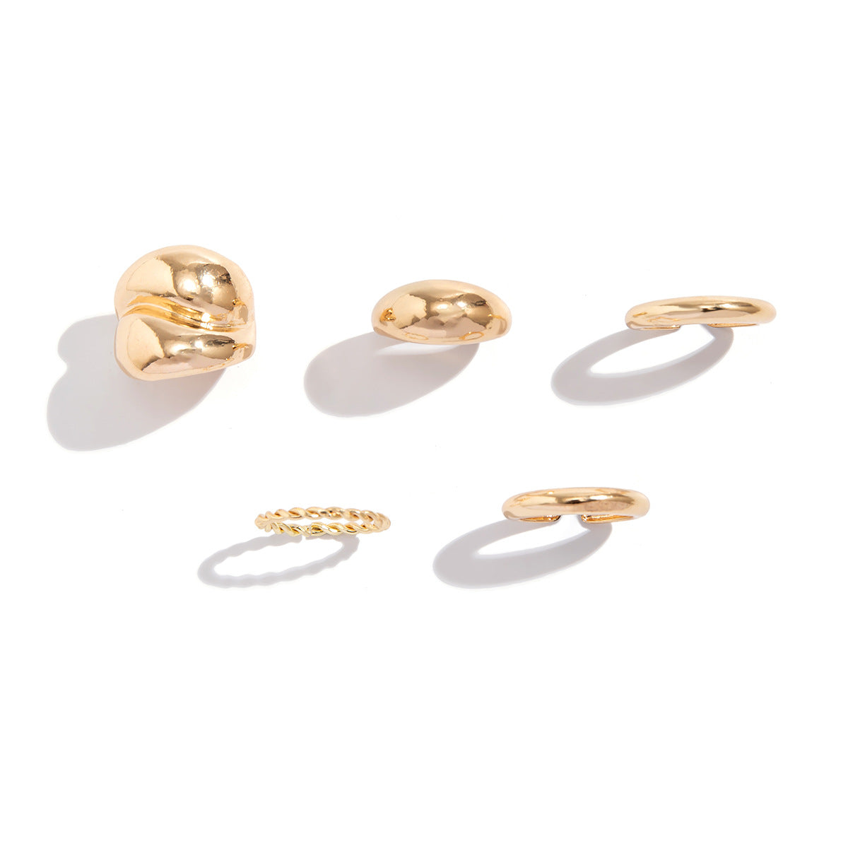 Minimalist Geometric Curved Knuckle Ring Set with Asymmetrical Design in Alloy with Plated Finish for Women