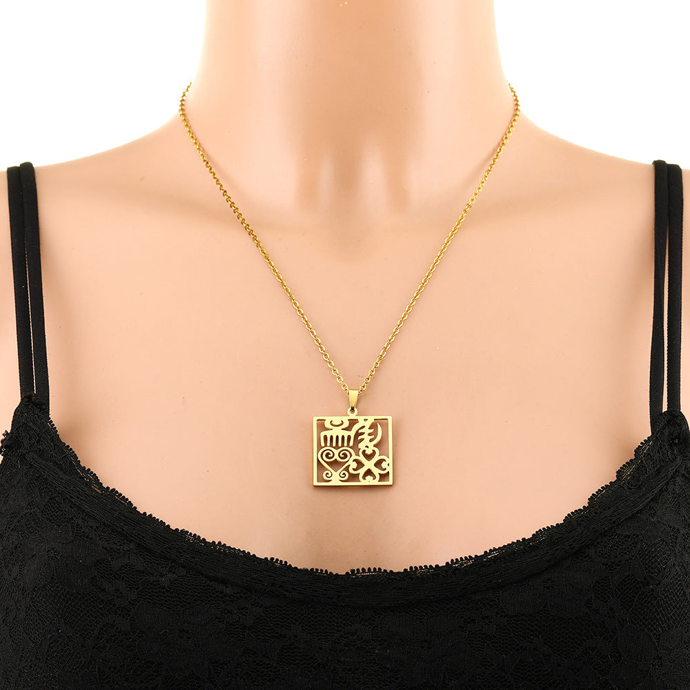 Collar con colgante geométrico étnico vintage de acero inoxidable con dije de acero de titanio y acabado galvanizado en cadena tipo O