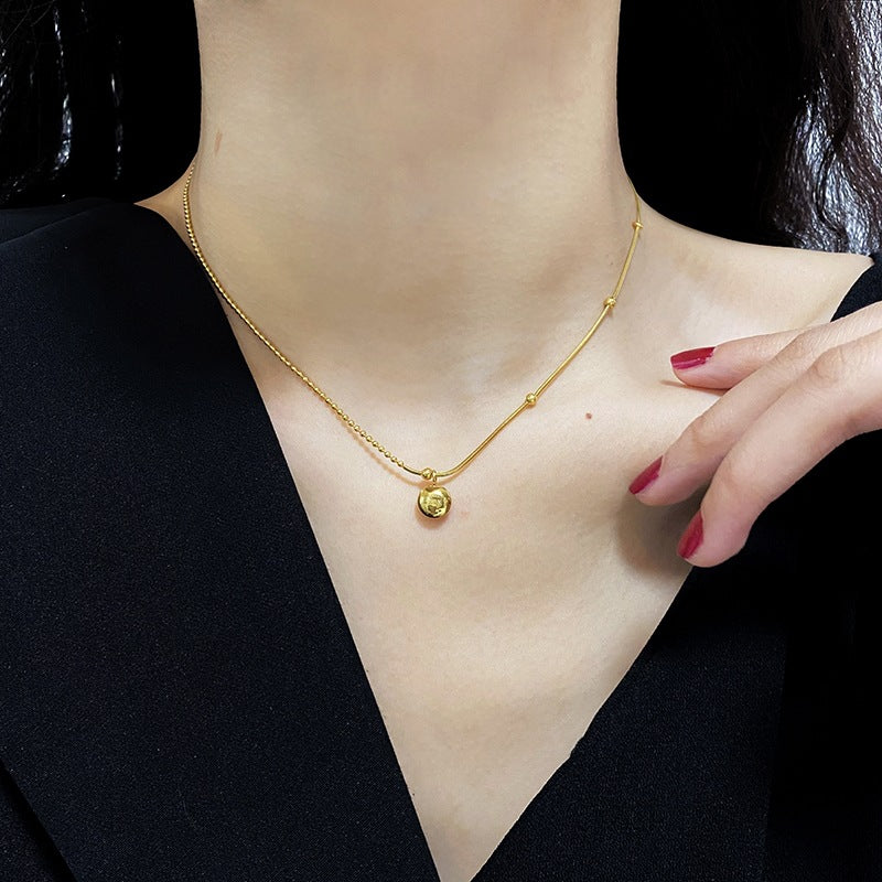 Minimalist Lucky Gold Bean Pendant Necklace in Titanium Steel with Gold Plating for Women and Men