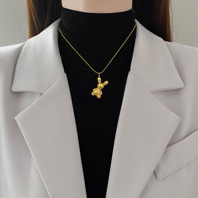 Minimalist Titanium Steel Bear Pendant Collar Chain for Unisex