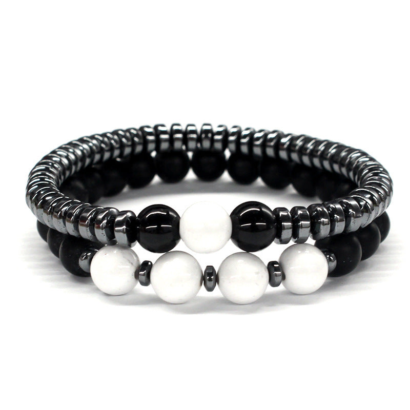Minimalist Men's Black Stone Beaded Bracelet Handmade Natural Stone Strand