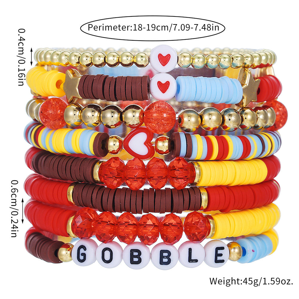 Multilayer Letter and Heart Resin Beaded Bracelet Set