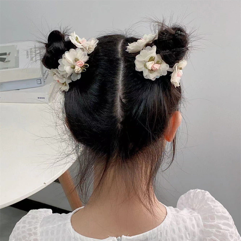 Set di elastici per capelli floreali a doppio strato in chiffon con volant, stile principessa, per bambine, fatti a mano