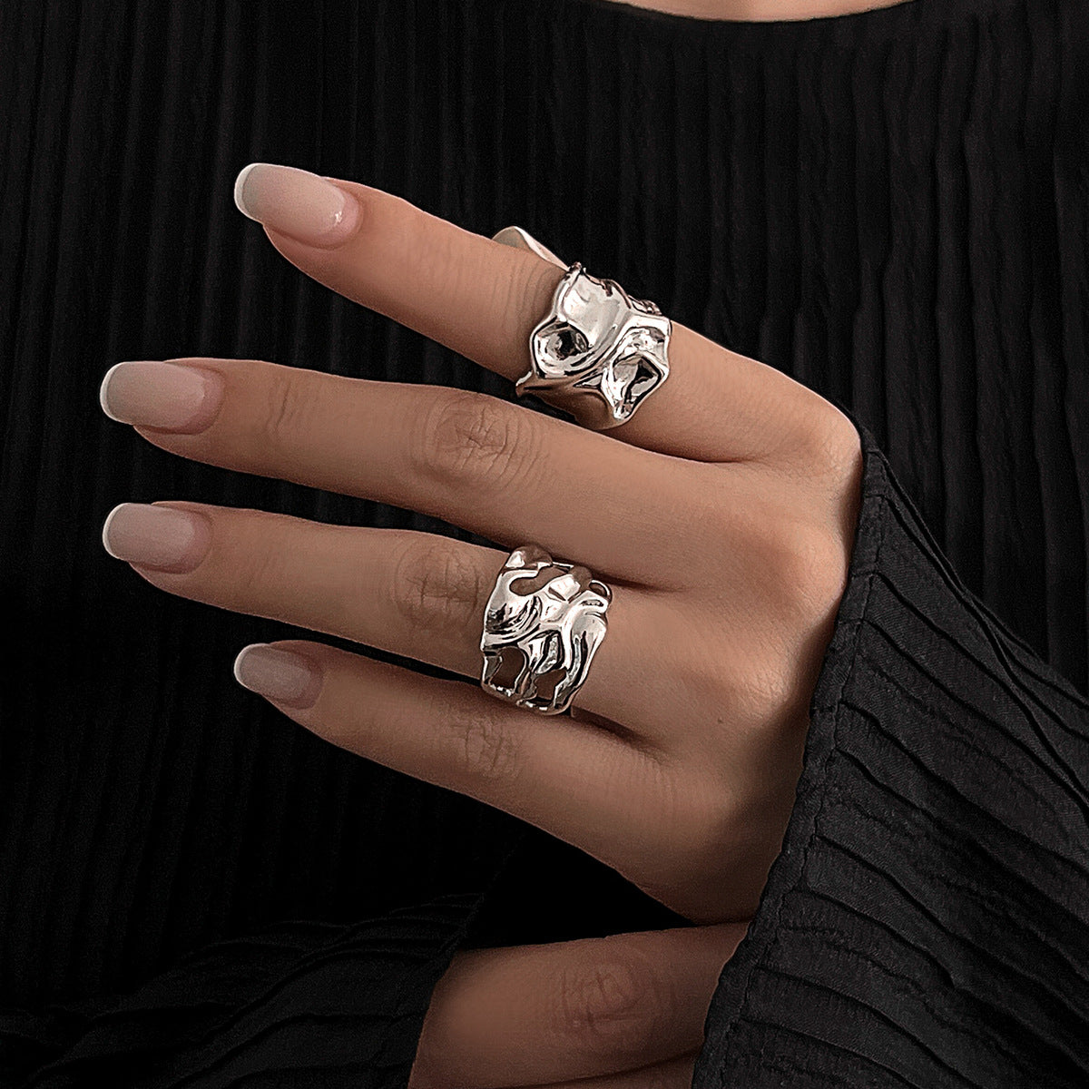 Minimalist Geometric Pleated Alloy Plated Ring Set for Women