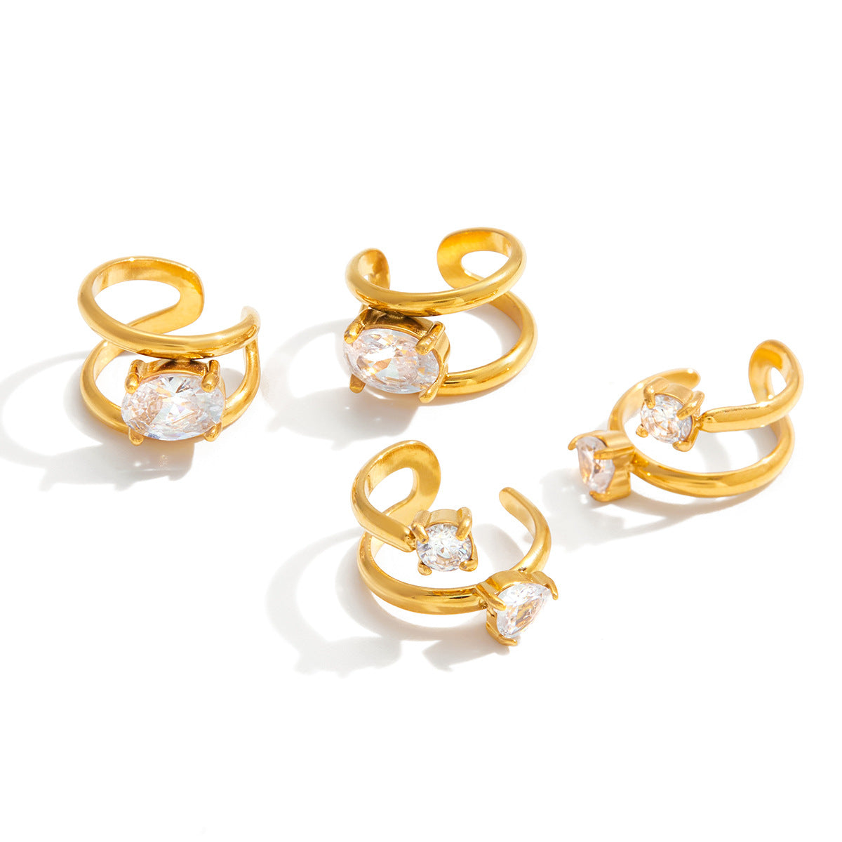 Orecchini a Clip Geometrici in Acciaio Inossidabile con Zirconi per Donna, Gioielli di Lusso Elettroplaccati alla Moda per Autunno e Inverno