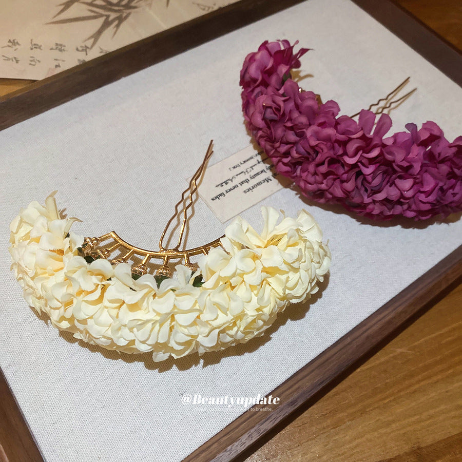 Horquilla de Tela Hecha a Mano con Flores para Mujer, Accesorio para el Cabello Floral de Estilo Elegante y Minimalista con Acabado Artesanal de Primera Calidad y una Estética de Lujo Delicada