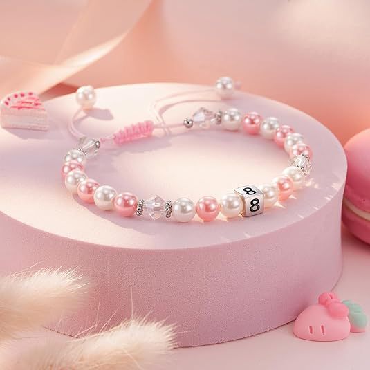Sweet Stainless Steel Number Letter Handmade Woven Pearl Bracelet for Women