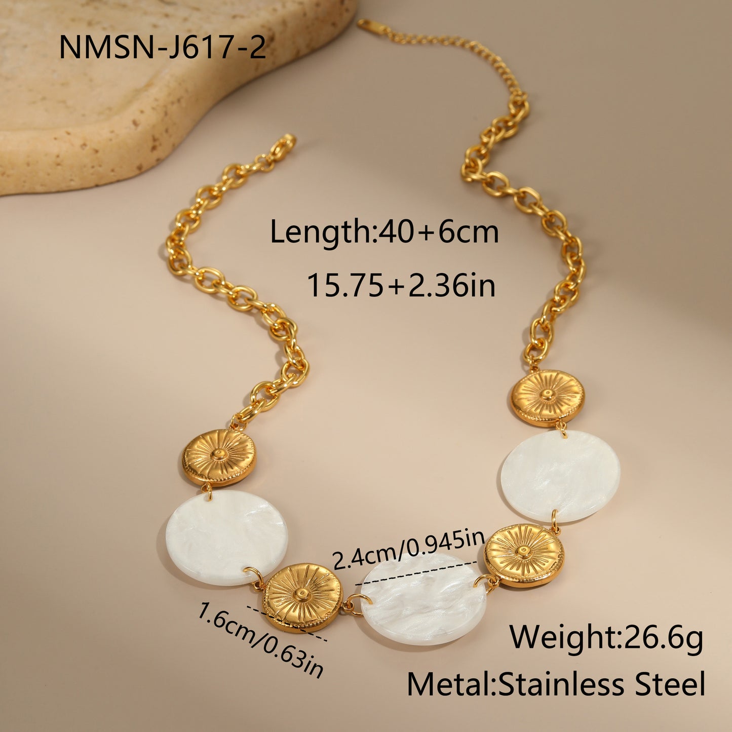 Collana da Donna Minimalista alla Moda con Ciondolo Rotondo a Disco in Acrilico in Acciaio Inossidabile con Finitura Galvanizzata