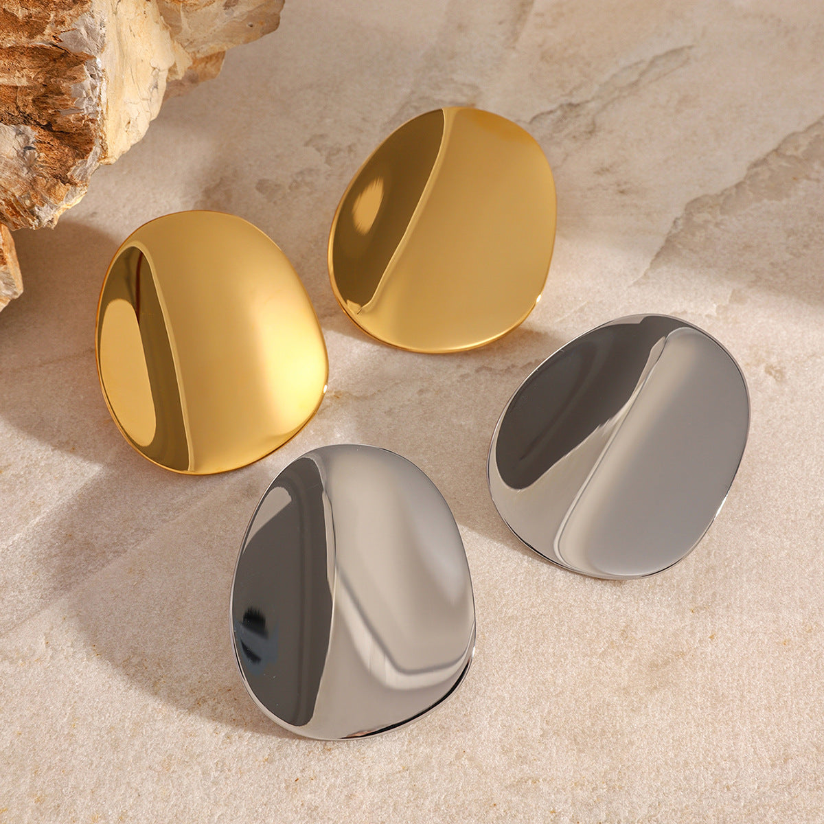 Minimalist Geometric Stainless Steel Stud Earrings with Polished Concave Surface for Women