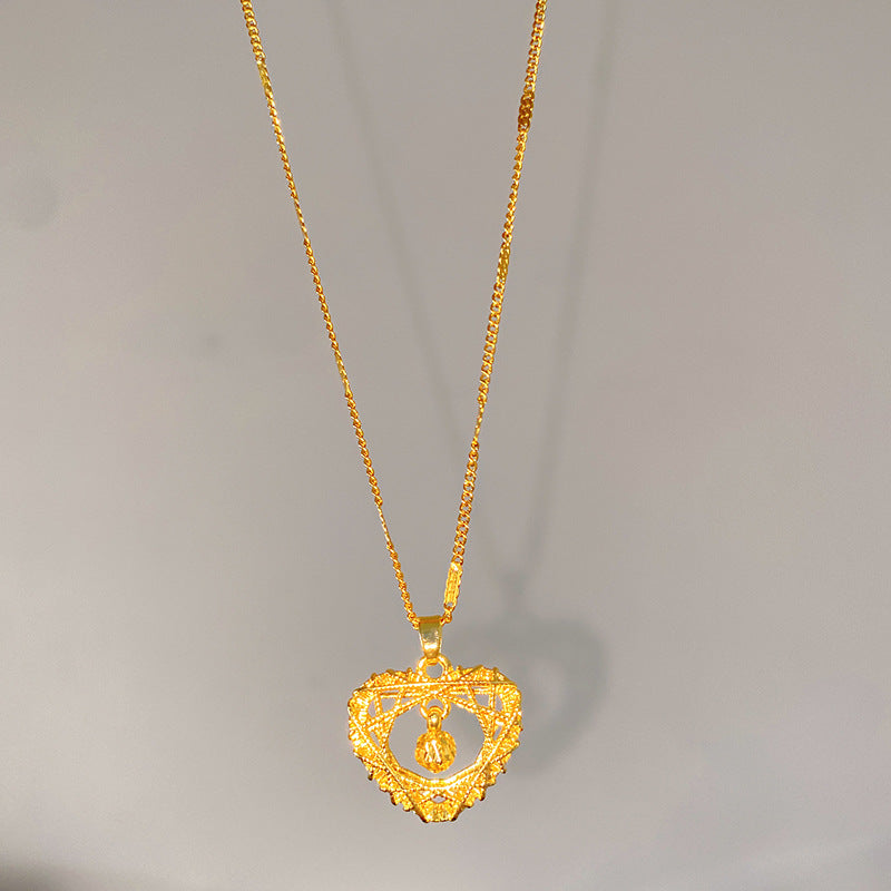 Minimalist Sweet Square Heart Plated Titanium Steel Necklace with Brass Pendant for Unisex