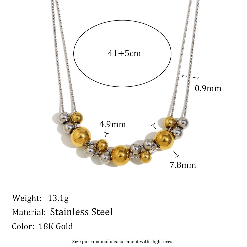 Collana Minimalista Geometrica a Doppio Strato in Acciaio Inox Placcato Oro 18K con Perle d'Oro Alternate e Maglie a Catena Rotonde