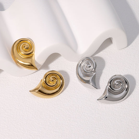 Minimalist Seashell-Shaped Stainless Steel Earrings with Gold Plating for Women