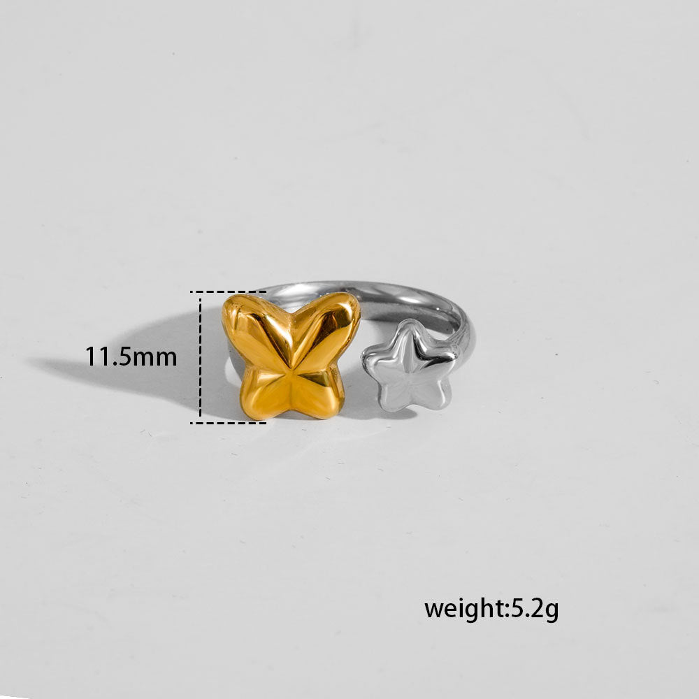 Conjunto de anillos abiertos minimalistas de acero de titanio con detalles de goteo y triángulo para mujer