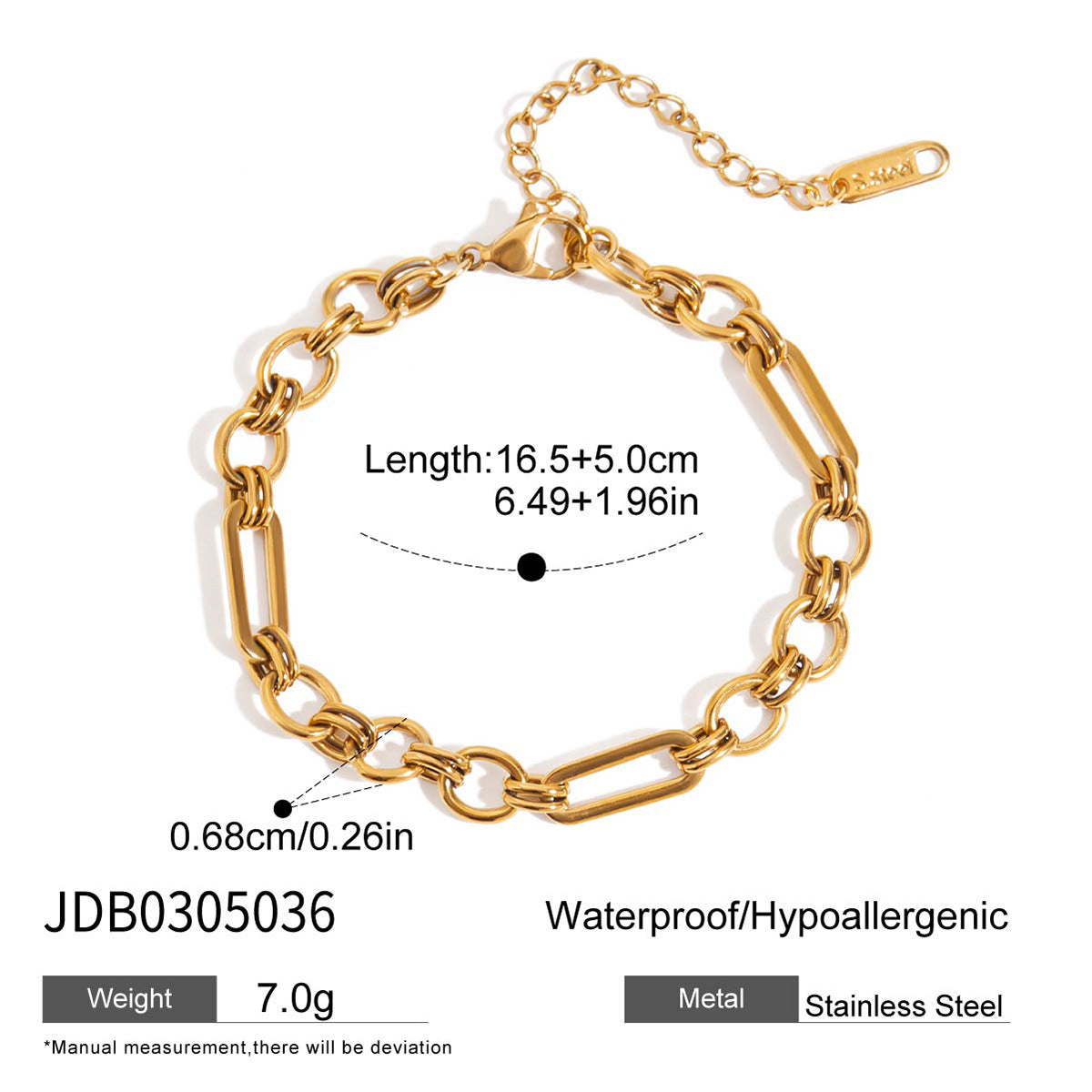 Bracciale ovale minimalista in acciaio inossidabile da donna con finitura placcata, gioiello di lusso