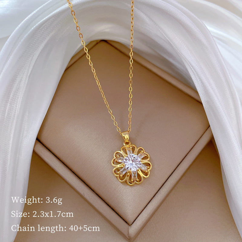 Collana di lusso in acciaio al titanio con cuore geometrico, strass e catena a labbra per donne e uomini