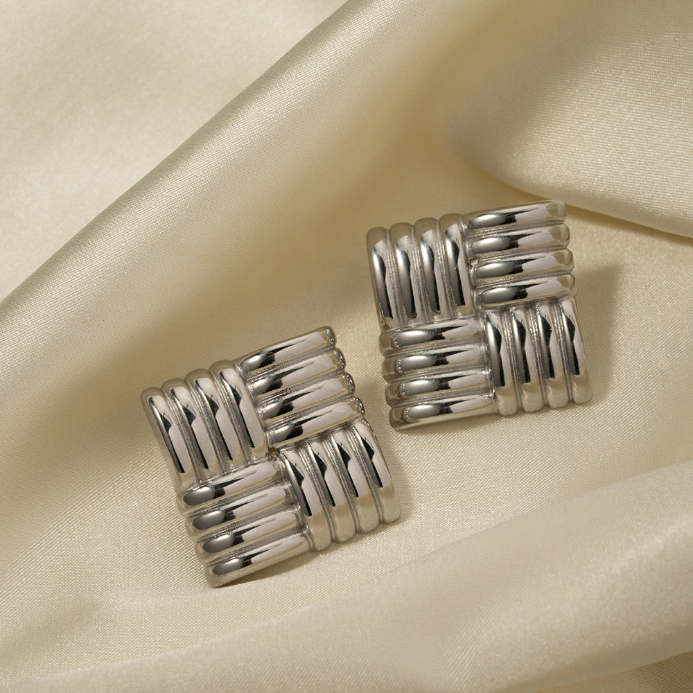 Minimalist Square Geometric Stainless Steel Ear Studs with 18K Gold Plating for Women