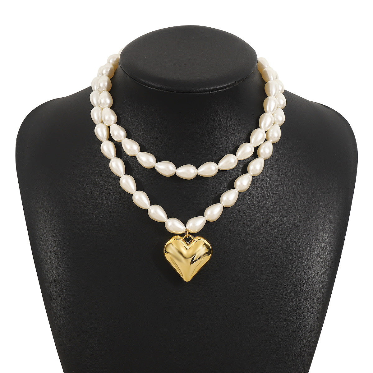 Collana con ciondolo a forma di cuore in perle artificiali, stile vintage francese, con finitura placcata per donna