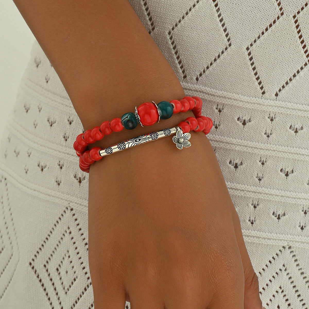 Vintage Style Handmade Braided Bracelet with Geometric Beaded Design and Floral Pattern for Women and Men