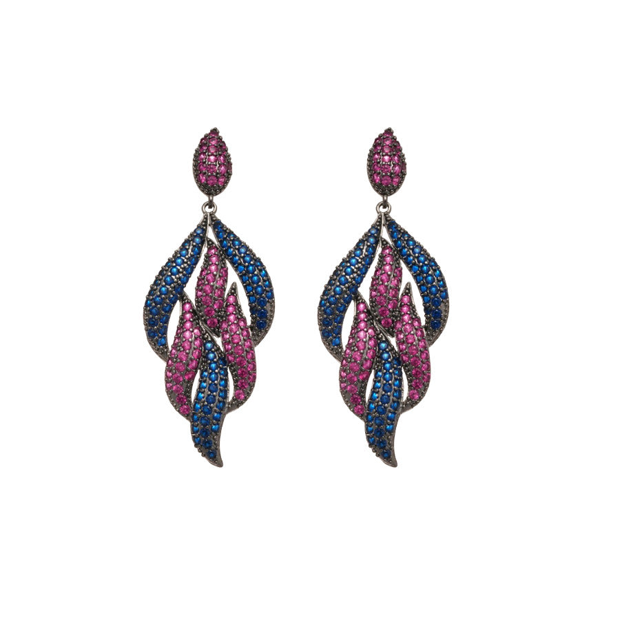 Pendientes de Cobre con Incrustaciones de Circonita en Forma de Gota de Agua Estilo Vintage con Postes de Acero Inoxidable para Mujer