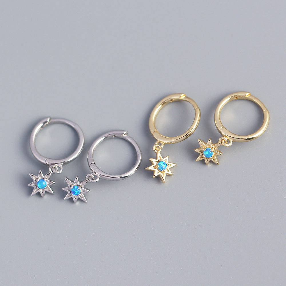 Minimalist Octagram Shaped 925 Sterling Silver Opal Stud Earrings for Women and Men