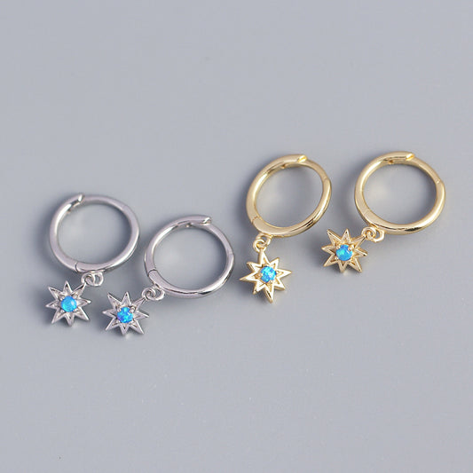 Pendientes de botón minimalistas con forma de octagrama de ópalo de plata de ley 925 para mujer y hombre